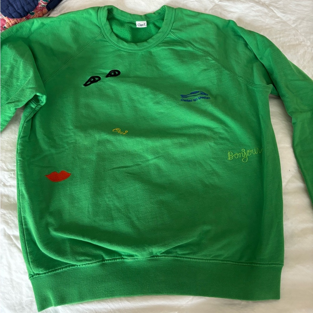 Clare V Green Sweatshirt with Embroidered Accents